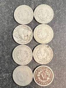 GROUP OF 7 V NICKELS AND 1 BUFFALO NICKEL