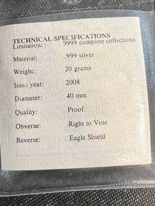 20 GRAMS .999 FINE SILVER RIGHT TO VOTE ROUND