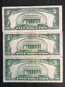GROUP OF 3 US 1934 BLUE SEAL $5 SILVER CERTIFICATES