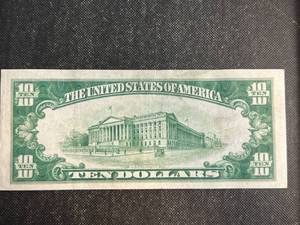1934 US BLUE SEAL $10 SILVER CERTIFICATE