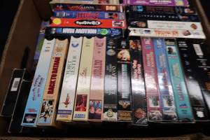 BOX OF VHS TAPES ASSORTED TITLES