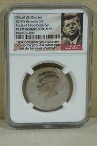 lot 224 image: 2019-S Kennedy Half Dollar Coin - Apollo 11 - NGC PF70 Enhanced Reverse Proof