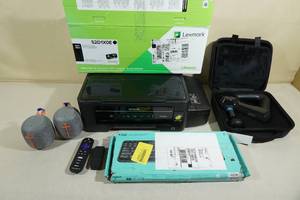 lot 242 image: Assorted Repairable Electronics -2 Printers, Theragun, Keyboard, Speaker