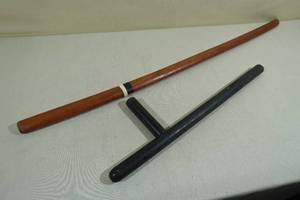 lot 251 image: Wood Practice Sword and Martial Arts Tonfa Weapon