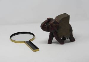 lot 7 image: Art Collection Teak and Mahogany Solid Wood Elephant Statue in Brown with Vanity Mirror