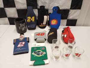 lot 236 image: Assorted Nascar Can  Bottle Cozies, And Shot Glasses