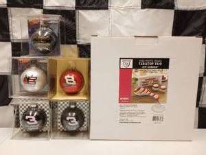 lot 658 image: Assorted Nascar Christmas  Bulb Ornaments & Jeff Gordon Table Top Trio