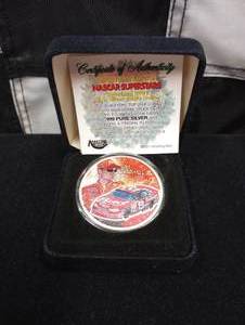 lot 177F image: 2001 American Sliver Eagle Coin Colorized Christmas & Dale Ernhardt Jr.