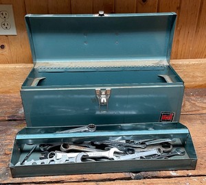 lot 82 image: Waterloo Industries Metal Tool Box with a Variety of Wrenches