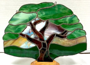 lot 107 image: Stained Glass Tree Decor with Wooden Base