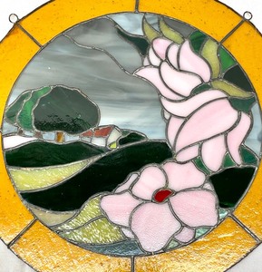 lot 123 image: Circular Floral Stained Glass Art