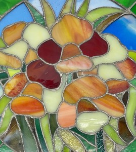 lot 36A image: Circular Floral Stained Glass Art