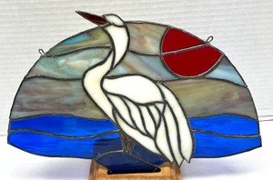 lot 47A image: Stunning Stained Glass Art with a Wooden Base