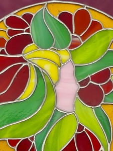 lot 66A image: Colorful Circular Floral Stained Glass Art
