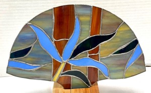 lot 38A image: Stunning Stained Glass Decor with a Wooden Base