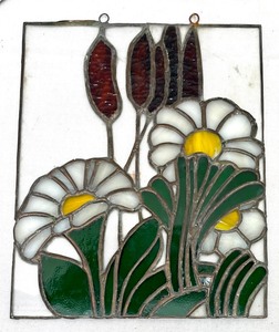 lot 109A image: Two Floral Themed Stained Glass Art