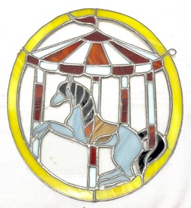 lot 145 image: Stained Glass Carousel, Butterfly, Hot Air Balloon and Farm Scene Figurines