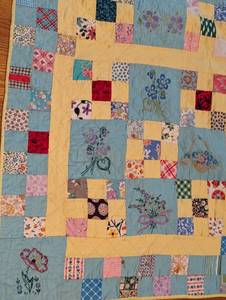 lot 16 image: Embroidered Patchwork Quilt