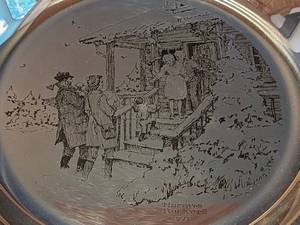 lot 22 image: 1975 Norman Rockwell Solid Sterling Silver Home for Christmas Plate