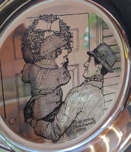lot 26 image: 1974 Norman Rockwell Solid Sterling Silver Hanging the Wreath Plate
