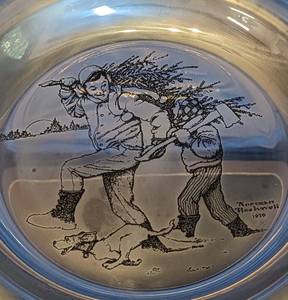 lot 27 image: 1970 Norman Rockwell Solid Sterling Silver Bringing Home the Tree Plate
