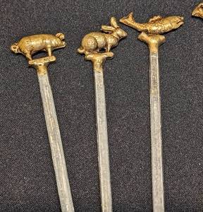 lot 163 image: Vintage Animal Topped Metal Kebab Skewers