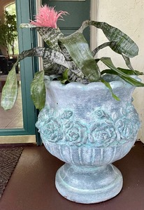 lot 3 image: Two Charming Cement Planters with Blooming Florals