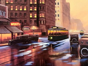 lot 6 image: Framed Print by Leo Stans Evening on the Avenue