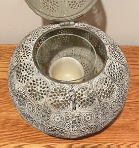 lot 137 image: Decorative Metal Lidded Candle Holder