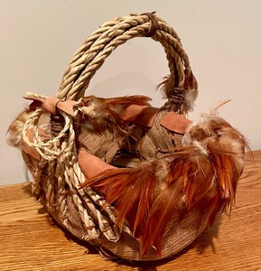 lot 139 image: Unique Basket Adorned with Feathers