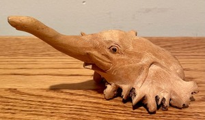 lot 144 image: Burled Wood Elephant and Darling Bunny