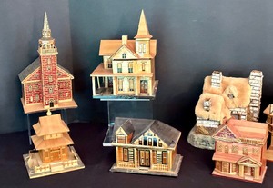 lot 65 image: Variety of Miniature House Figurines including Miniature Houses by Meow Rio