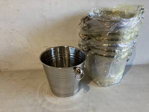 lot 140 image: 8-Pack 3.15 Quart Stainless Steel Ice Buckets with Handles