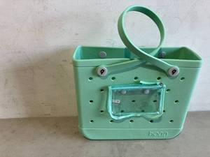 lot 145 image: The Original Waterproof Bogg Bag in MINT-Chip with Clear Pouch