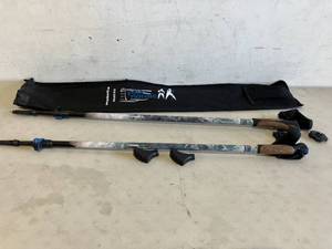 lot 153 image: York Nordic Lightweight Adjustable Walking Poles with Classic Nordic Grips in Ocean