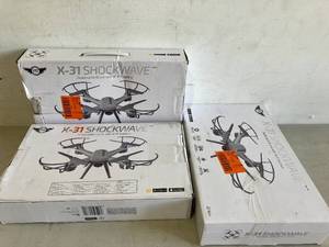 lot 167 image: LOT OF 3 SKY RIDER Pro Quadcopter Drone with Wi-Fi Camera, Remote and Phone Holder