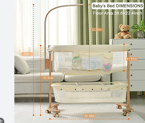lot 215 image: YOLEO Baby Bassinet Bedside Sleeper with Mattress and Mosquito Net Height Adjustable