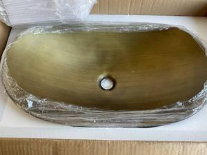 lot 207 image: Davivy 24.5 X 13.8 Gold Oval Vessel Sink with Pop Up Drain