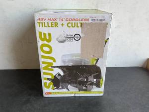lot 213 image: Sun Joe Cordless Garden TillerCultivator Kit with Two 2.0-Ah Batteries and Charger