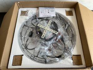 lot 220 image: Veunsic 19 inch Black Metal Cage and  Brown Wood Finish Ceiling Fan with Lights and Remote Control