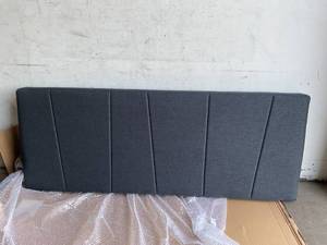lot 267 image: Queen Size Platform Bed Frame with Charcoal Grey Fabric Headboard