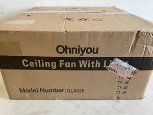lot 197 image: Ohniyou 42 inch Retractable Clear Blades Ceiling Fan with Light and Remote Control in Silver