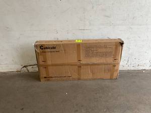 lot 42 image: CubiCubi 66 x 47 inch L-Shaped Corner Desk with Black Metal Frame and Rustic Brown Top