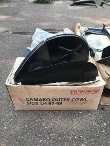 lot 12 image: Huge Parts lot Includes - 1967-69 Camaro outer Cowl Panels, 1967-69 Camaro core support, 1969 Camaro Dashtop, 1968-70 Charger inner fender panel
