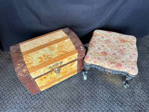lot 6 image: Antique Metal Footstool and Trunk
