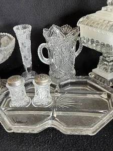 lot 32 image: Vintage Cut Glass Serving Dishes