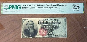 Certified Very Fine Fifty Cent Currency Bill