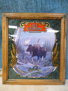 lot 17 image: Vintage Old Milwaukee Wildlife Series II The Moose by Artist Terry Doughtry Reflective Sign