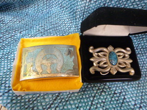 lot 34 image: 2 Silver Belt Buckles