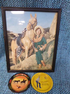 lot 41 image: Vintage Tin Coasters and Cowgirl Framed Photo